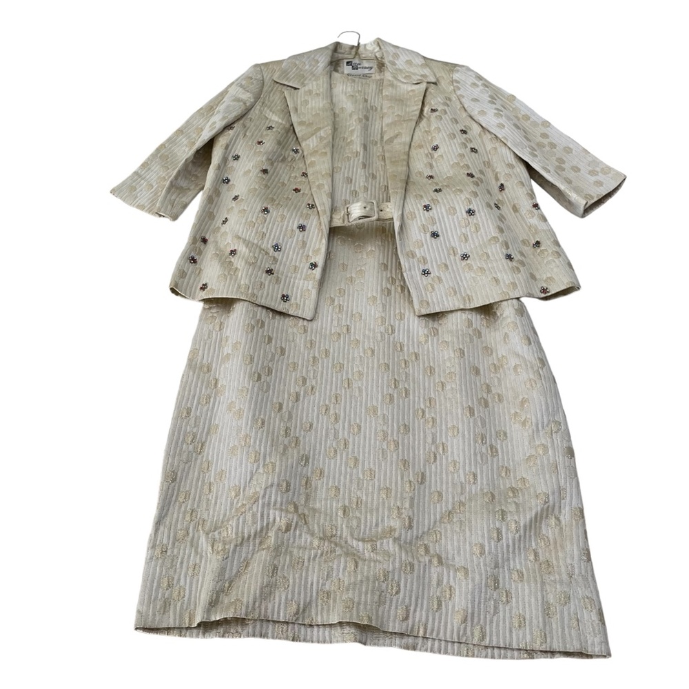 Ann Murray Vintage Dress Jacket  Women 12 Golden Ivory Rhinestones Formal